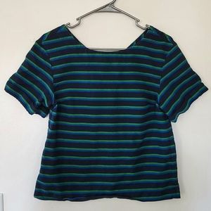 J. CREW Factory Striped Swing Navy Green Blouse XS
